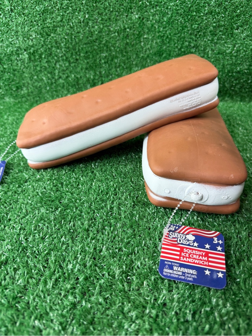 (2) Brown & White Ice Cream Sandwich Squeezy Toy